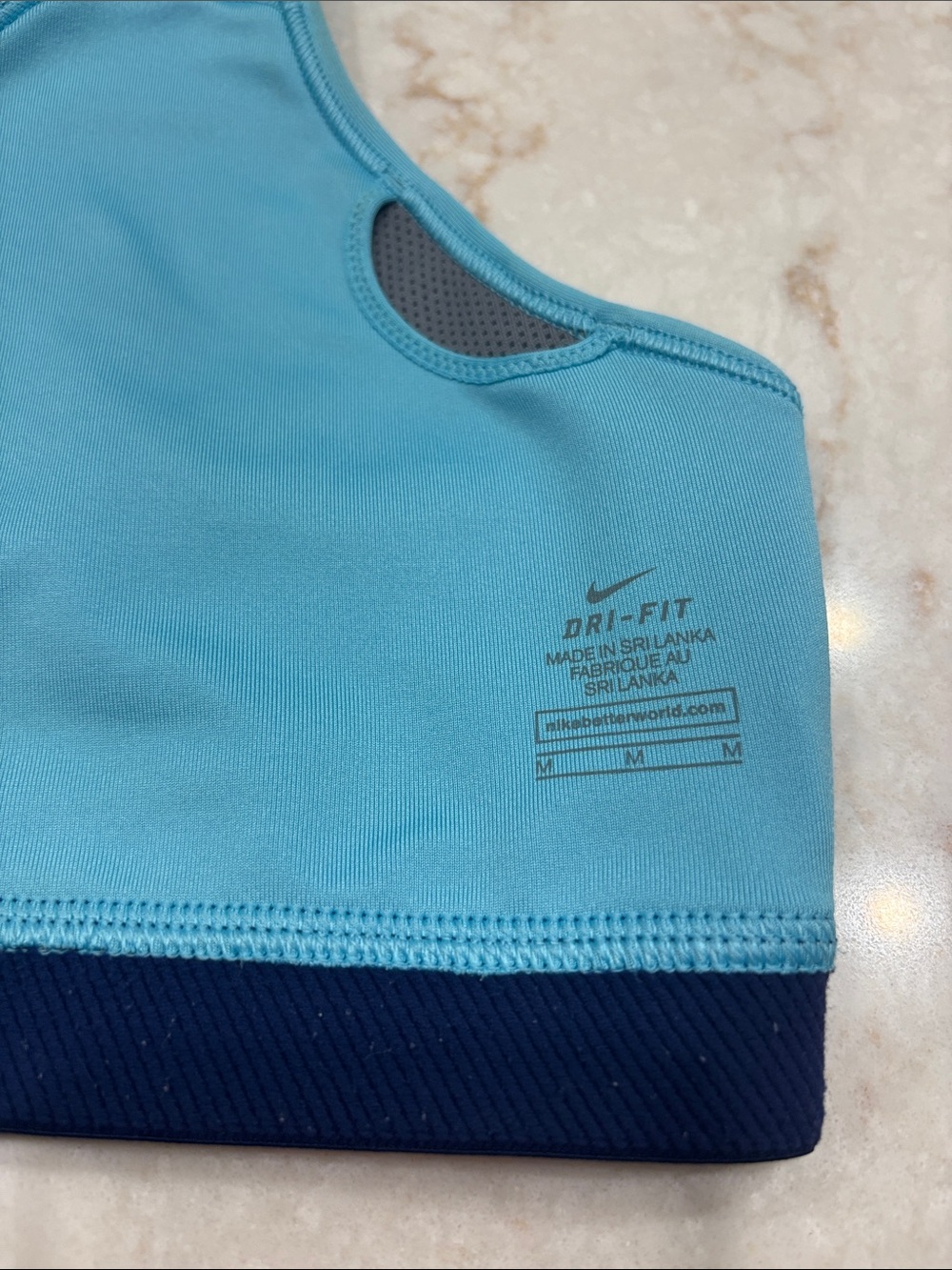 Nike Women's Aqua Blue Racerback Sports Bra with Navy Band - Picture 8 of 10